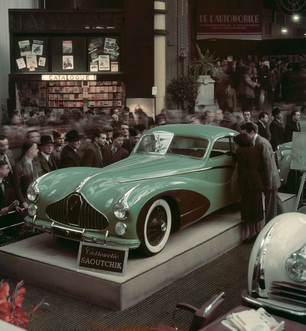 Subject: Paris auto show with Saoutchik designed car. Paris, France 1948
Photographer- Yale Joel
Time inc Owned
Merlin-1153898